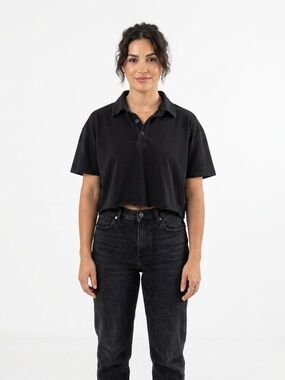 Aritzia Sunday Best Cropped Black Polo Top XS